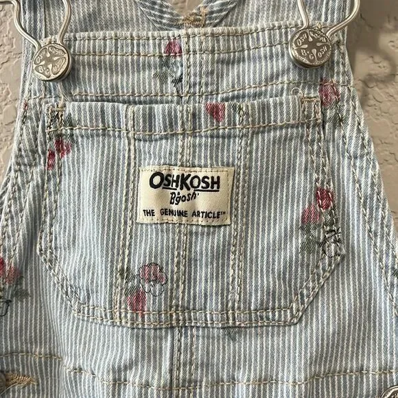 OSKKOSH B'GOSH Hickory Stripe Cherry Shortall, Size 6 Months - Picture 2 of 5